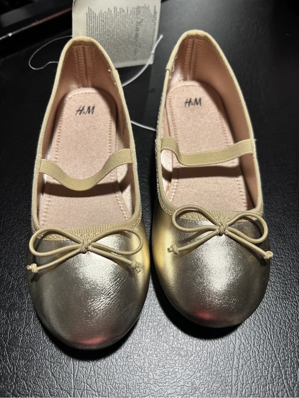 H&M Metallic Gold Kids Ballet Flats with Bow Strap